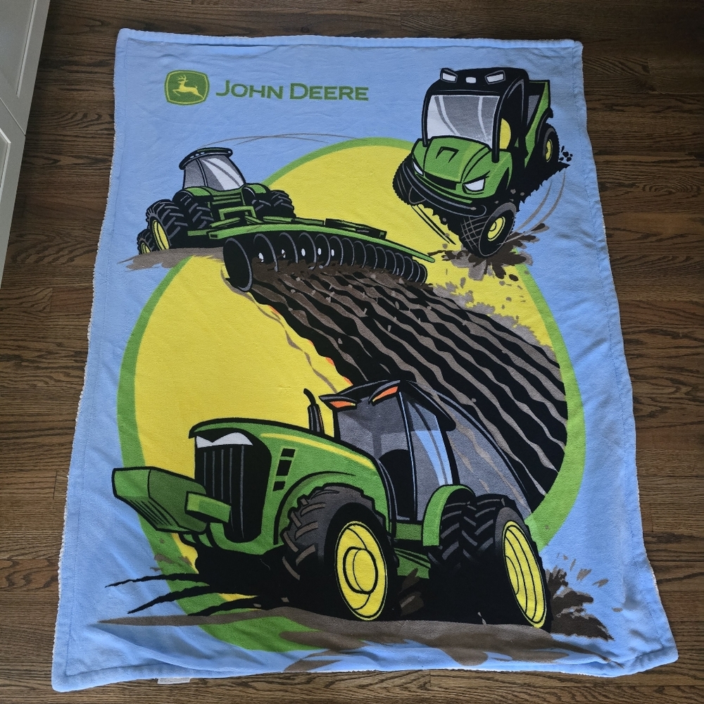 John Deere Green and Blue Tractor Blanket 60" X 48"